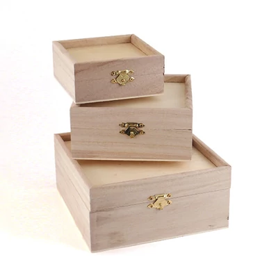Set drvenih kutija - 3-dijelni s okvirom, 17x17x8/14x14x6,5/11x11x5 cm