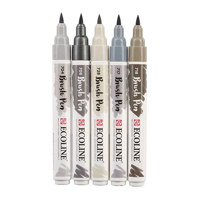 Talens Ecoline Brush Pen set akvarelnih kistova - 5 kom, siva