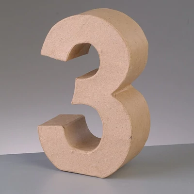 Papir mache broj - 3, 10 cm