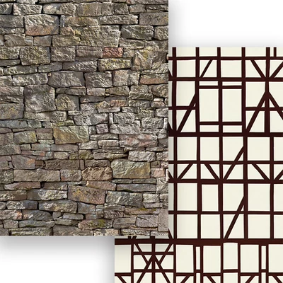 Foto karton, 50x70 cm - Kameni zid, drvena konstrukcija kuće