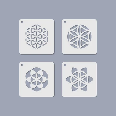 Set šablona, šablona za nakit, 6,5x6,5 cm, 4 vrste - Mandala