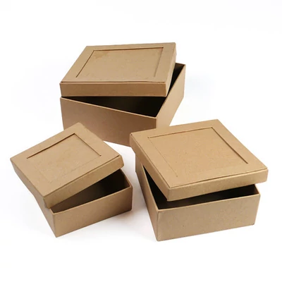 Paper mache box set - kvadratni, mat, 3 kom