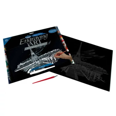 Set za ručno graviranje slika s ručnom olovkom, 29x39 cm - Eiffelov toranj, srebro