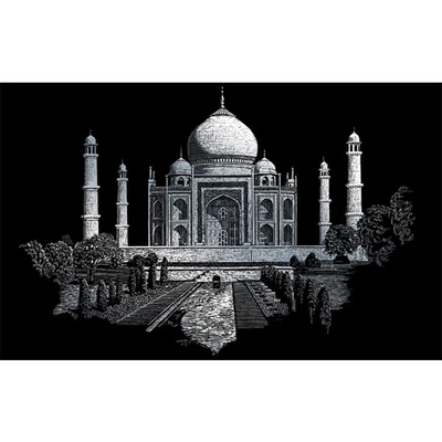 Set za graviranje sa grebalicom, 29x39 cm - Taj Mahal, srebro