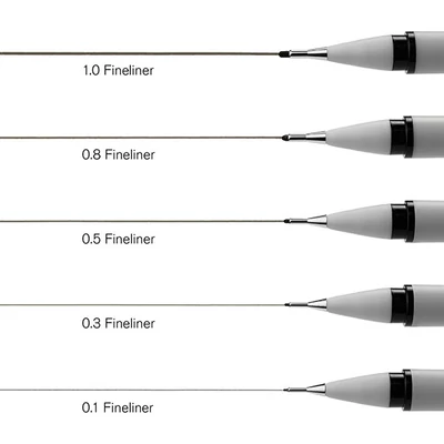 Fineliner flomaster set, crni - 5 kom