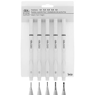 Fineliner flomaster set, crni - 5 kom