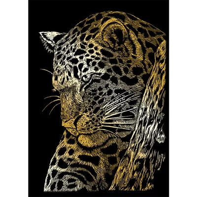 Set za graviranje s ogrebotinom, 12x18 cm - Leopard, zlato