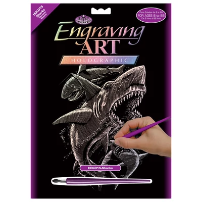 Set za graviranje ogrebotina s ogrebotinom, 20x25 cm - Morski psi, holografija