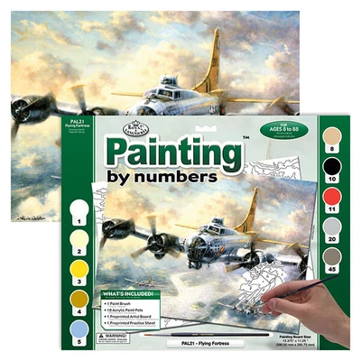 Set za bojanje s brojevima, akrilna boja+kist, 29x39 cm - Borbeni avion