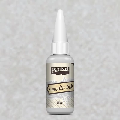 Tinta Pentart Media, tinta boja, 20 ml - metalik srebrna