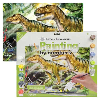 Set za bojanje s brojevima, akrilna boja+kist, 29x39 cm - Dinosauri