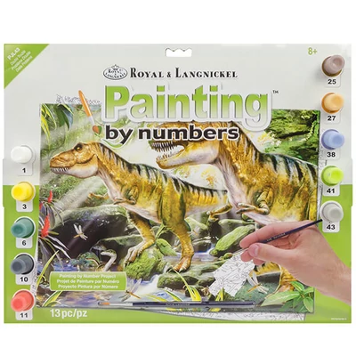 Set za bojanje s brojevima, akrilna boja+kist, 29x39 cm - Dinosauri