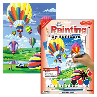 Set za bojanje s brojevima, akrilna boja+kist, 22x30 cm - Balon na vrući zrak