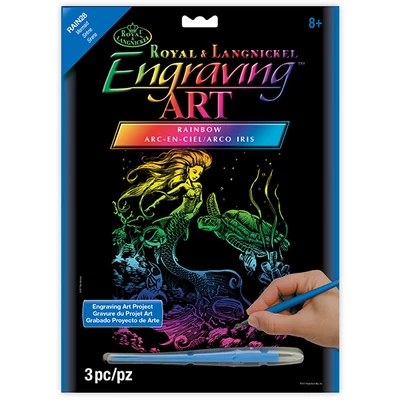 Set za graviranje skica s olovkom za grebanje, 20x25 cm - Sirena, duga