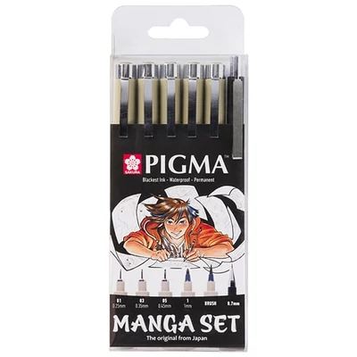 Sakura Pigma set za crtanje - 6 kom, Manga set, crna