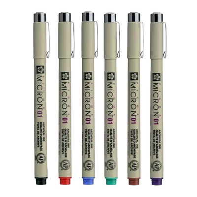 Sakura Pigma Micron 01 set olovki za tehničko crtanje - 6 kom, osnovne boje