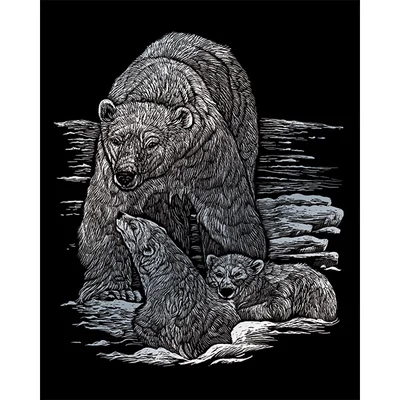 Set za graviranje s ogrebotinom, 20x25 cm - Polarni medvjedi, srebro