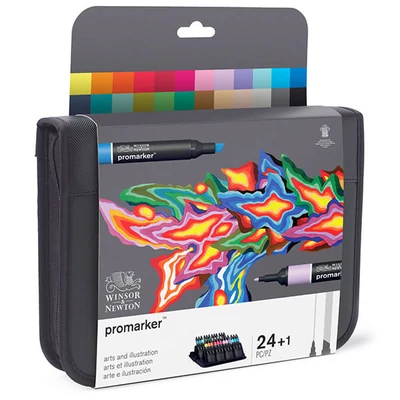 ProMarker set dvostranih alkoholnih flomastera - 24+1 kom, novčanik za umjetnost i ilustracije
