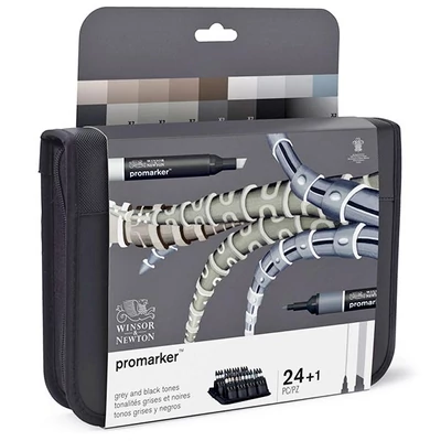 ProMarker dvostrani alkoholni flomaster - észlet - 24+1 db, black &amp; grey wallet