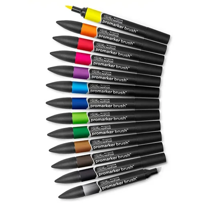 Promarker Brush dvostrani set alkoholnih kistova od filca - 12+1 kom, živih tonova