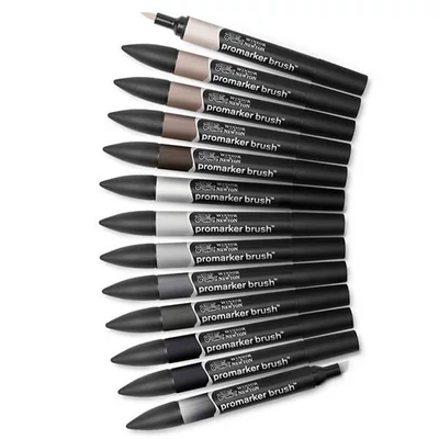 Promarker Brush dvostrani set alkoholnih kistova od filca - 12+1 kom, neutralni tonovi