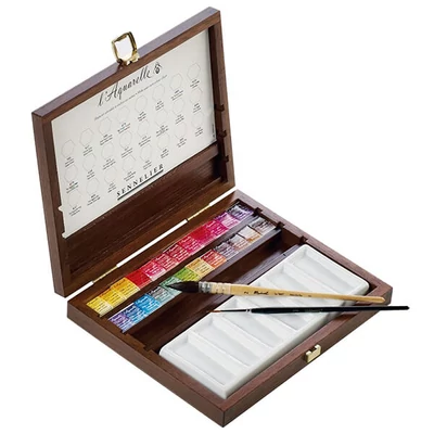 Set akvarel boja Sennelier - 24x1/2 + pribor, drvena kutija