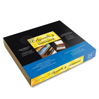 Set akvarel boja Sennelier - 24x1/2 + pribor, drvena kutija