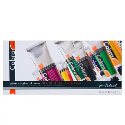 Talens Cobra set za slikanje uljanim bojama na bazi vode, 10x40 ml + 1x75 ml + pribor