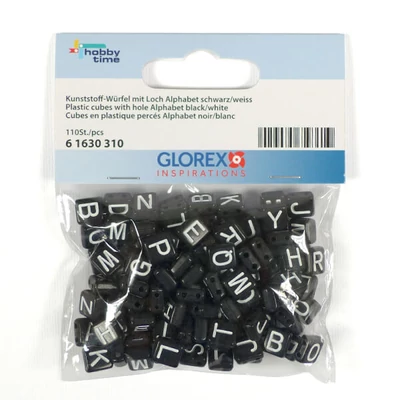 Plastična perla slovo, 7x8 mm - crno-bijela, dvije rupe
