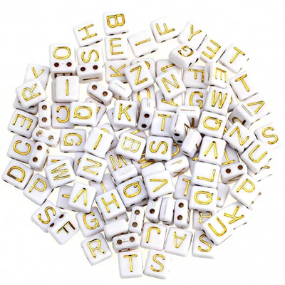 Plastična slovna perla, 7x8 mm - bijelo zlato, dvije rupe