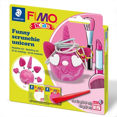 FIMO Kids set pečena glina, 2x42 g - Smiješna gumica jednorog, smiješna gumica za kosu jednorog