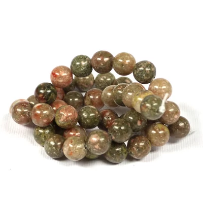 Mineralni biser - Unakite, epidot, 8 mm, 1 pramen