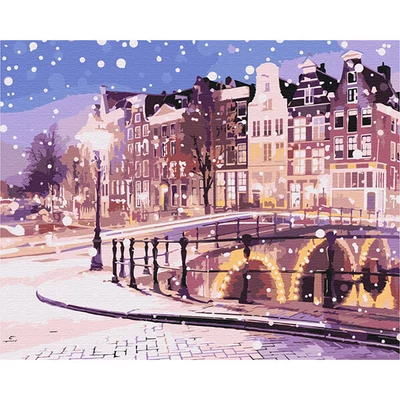 Set za bojanje brojevima, na razvučenom platnu, 40x50 cm - Priča o zimskom Amsterdamu