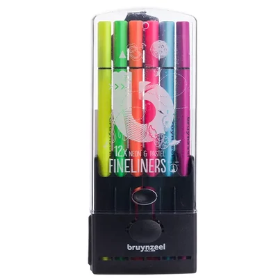 Bruynzeel Fineliner set flomastera u plastičnom držaču - 12 komada, neonske i pastelne boje