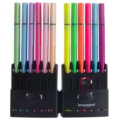 Bruynzeel Fineliner set flomastera u plastičnom držaču - 12 komada, neonske i pastelne boje