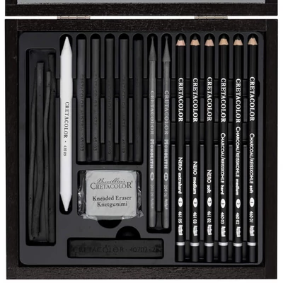 Cretacolor Black Box set za crtanje ugljenom - 20 kom, drvena kutija