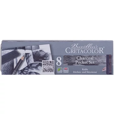 Cretacolor Charcoal Pocket Set set za crtanje ugljenom, 8 komada, metalna kutija
