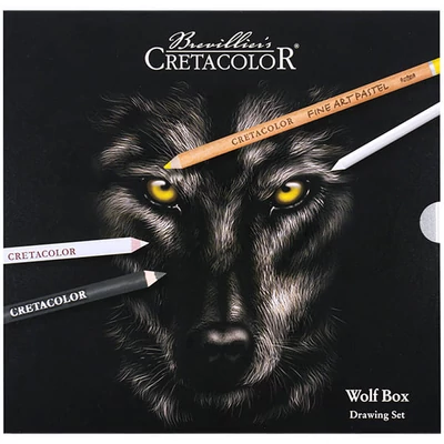 Cretacolor Wolf Box crno-bijeli set za crtanje, 25 komada, metalna kutija