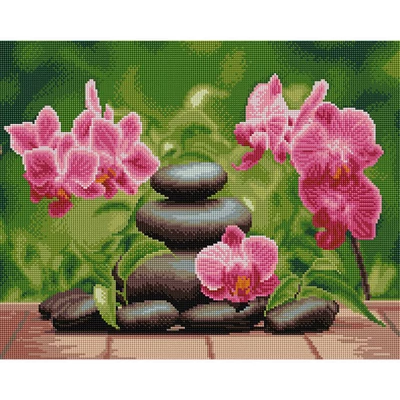 Dijamantni mozaik slagalica, na razvučenom platnu, 40x50 cm - Ljubičaste orhideje