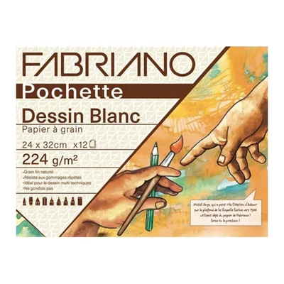 Fabriano Pochette Dessin Blanc papir za crtanje, 224 g - 24x32 cm, 12 listova