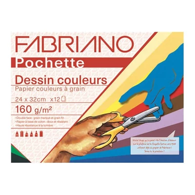 Pakovanje papira za crtanje u boji Fabriano Pochette Dessin Couleur, 160 g - 24x32 cm, 12 listova