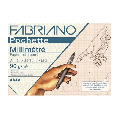 Paket milimetarskog papira Fabriano Pochette, 90 g, 12 listova, A4