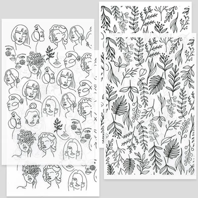 Transfer papir za pečenje plastelina, 9x14 cm, 2x2 kom - lica, trave - crni