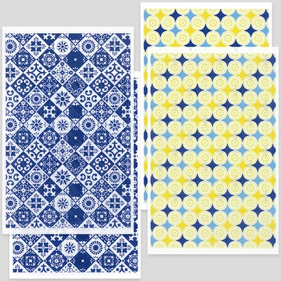 Transfer papir za pečenje plastelina, 9x14 cm, 2x2 kom - šara pločica - plava, retro boja