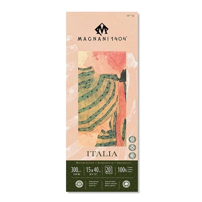 Magnani Italia akvarel blok, 100% pamuk, 300 g, 15x40 cm, 20 listova, poluhrapav