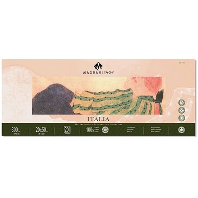 Magnani Italia akvarel blok, 100% pamuk, 300 g, 20x50 cm, 20 listova, poluhrapav
