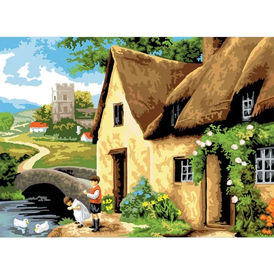 Set bojanja s brojevima, akrilna boja+kist, 29x39 cm - Kućica uz rijeku