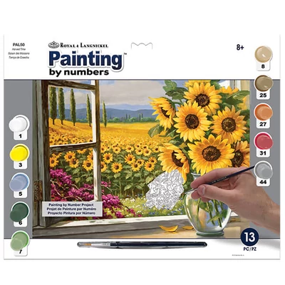 Set za bojanje s brojevima, akrilna boja+kist, 29x39 cm - Suncokreti