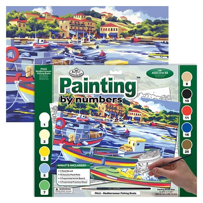 Set za bojanje s brojevima, akrilna boja+kist, 29x39 cm - Mediteranski ribarski brodovi