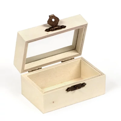 Drvena mini kutija - pravokutna, sa staklenim umetkom, 9x5,5x5 cm